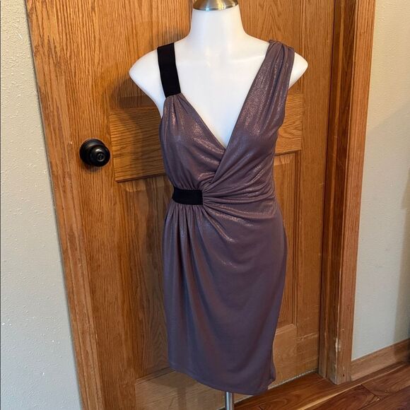 EXPRESS Mocha Shimmer Asymmetrical Hem Mini Dress - Picture 5 of 10